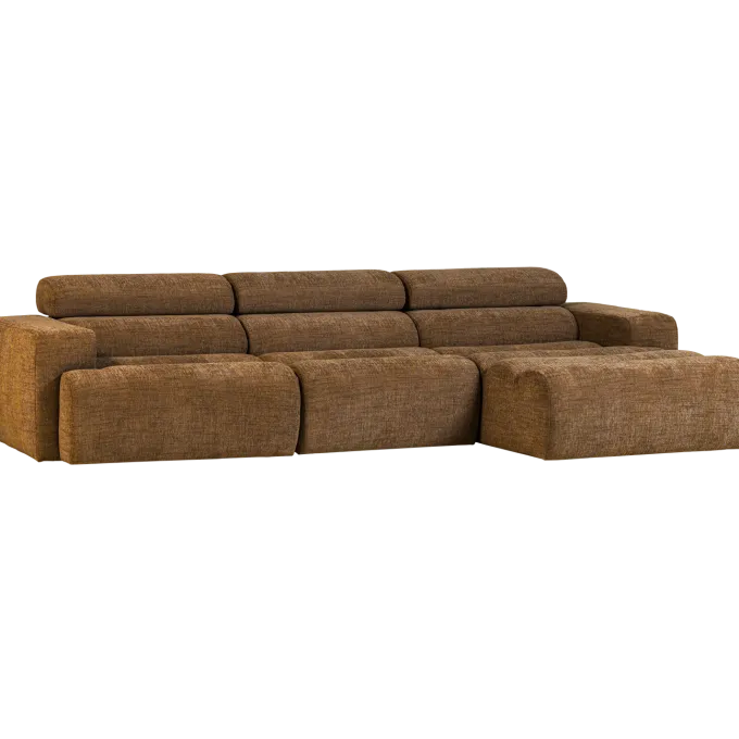 Woood Novi chaise longue bank rechts karamelbruin melange
