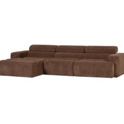 Woood Novi chaise longue bank links ribstof mokkabruin
