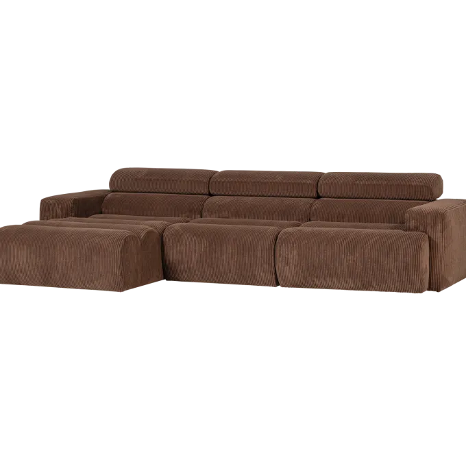 Woood Novi chaise longue bank links ribstof mokkabruin