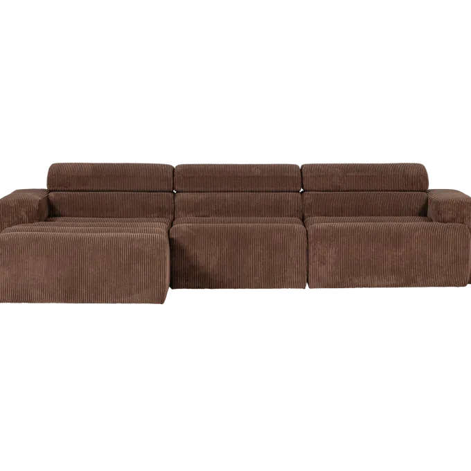 Woood Novi chaise longue bank links ribstof mokkabruin