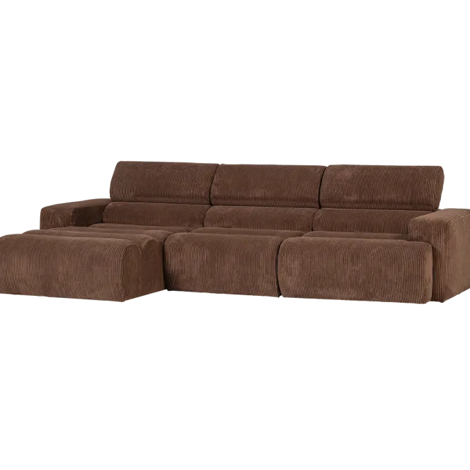 Woood Novi chaise longue bank links ribstof mokkabruin