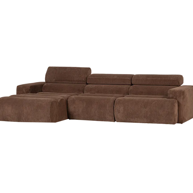 Woood Novi chaise longue bank links ribstof mokkabruin
