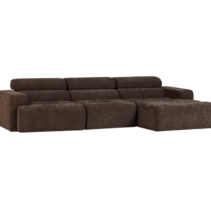 Woood Novi chaise longue bank rechts donkerbruin melange