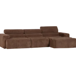 Woood Novi chaise longue bank rechts ribstof mokkabruin