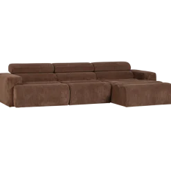 Woood Novi chaise longue bank rechts ribstof mokkabruin