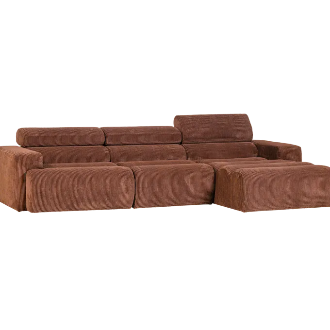 Woood Novi chaise longue bank rechts ribstof terra
