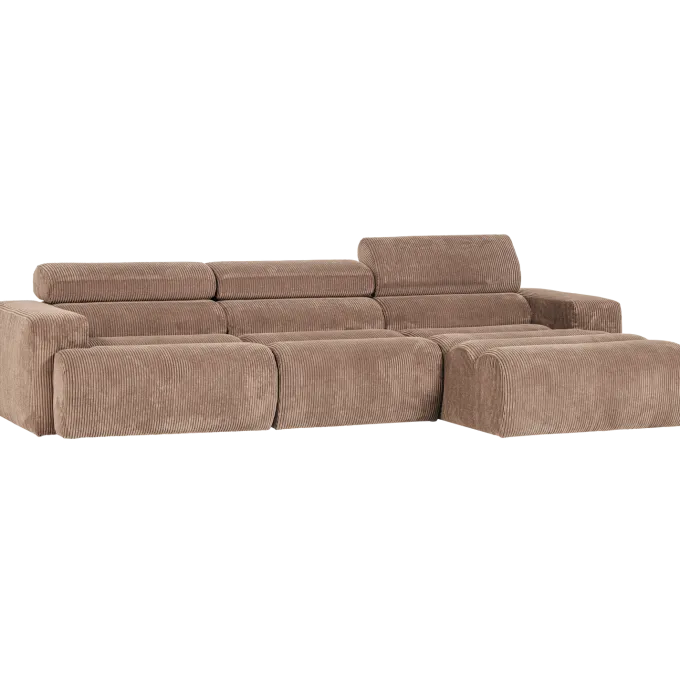 Woood Novi chaise longue bank rechts ribstof taupe