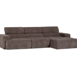Woood Novi chaise longue bank rechts ribstof grijsbruin