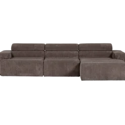 Woood Novi chaise longue bank rechts ribstof grijsbruin
