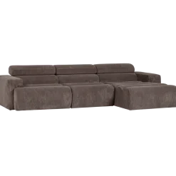 Woood Novi chaise longue bank rechts ribstof grijsbruin