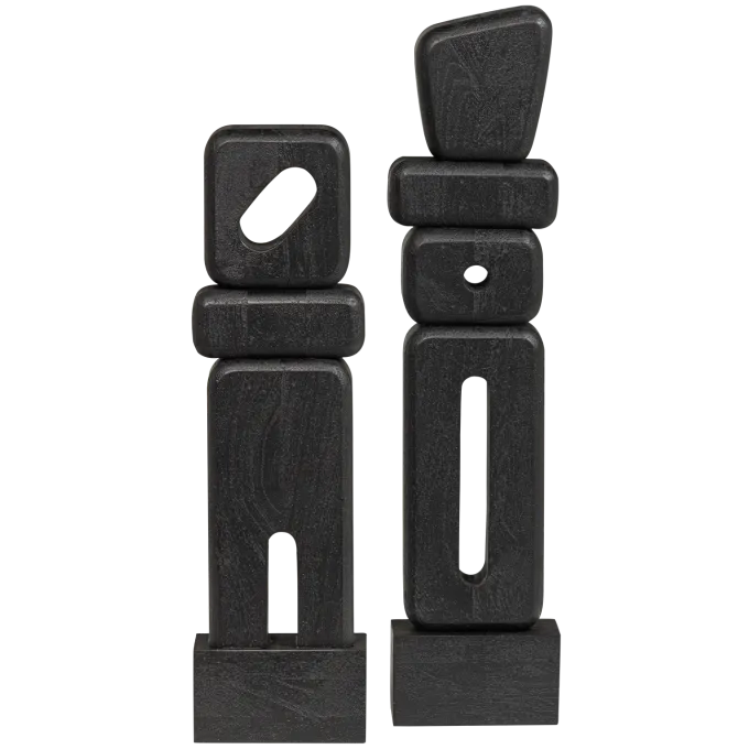 Woood Ornamenten Elon Sculptuur hout zwart - set van 2