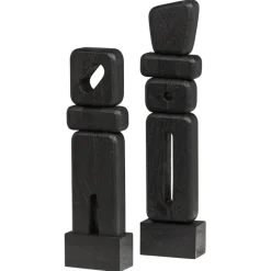 Woood Ornamenten Elon Sculptuur hout zwart - set van 2