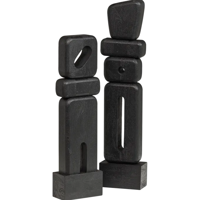 Woood Ornamenten Elon Sculptuur hout zwart - set van 2