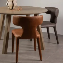 Woood Permit eetkamerstoel leerlook cognac