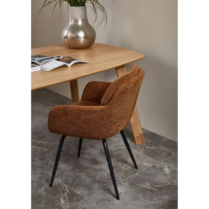 Woood RUNA eetkamerstoel chenille caramel bruin/geel