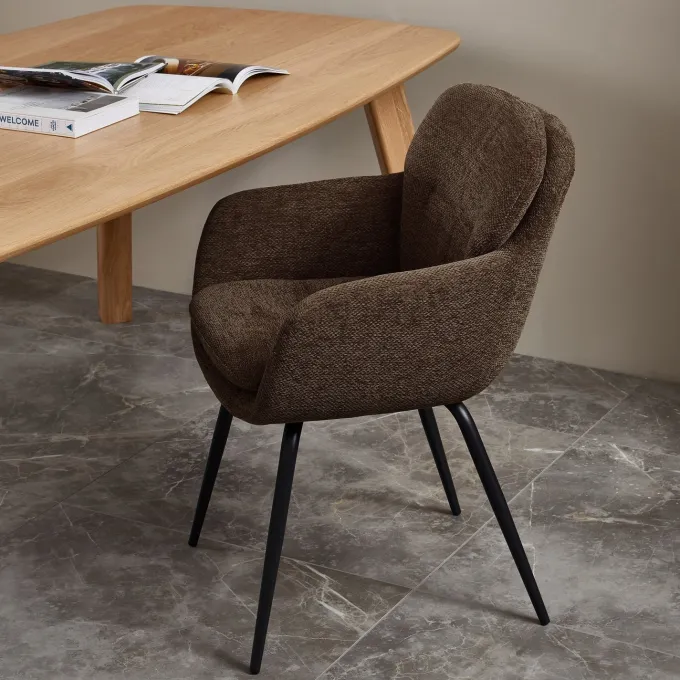 Woood Runa eetkamerstoel Chenille warm bruin