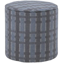 Woood Sarli Poef Hoog Ruit Dessin Chenille Grijs/Blauw [FSC]
