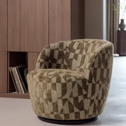 Woood Serra Draaifauteuil Grafisch Patroon Olijfgroen [FSC]