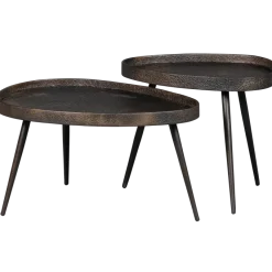 Woood Set van 2 - crude bijzettafels antique bronze