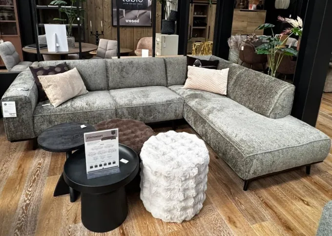 Woood Showroommodel - Statement hoekbank rechts structure velvet frost