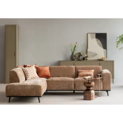 Woood Statement Hoekbank Links Chenille Velvet Perzikroze