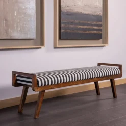 Woood Valo Bankje Hout Bruin Met Streepstof Zwart/Wit